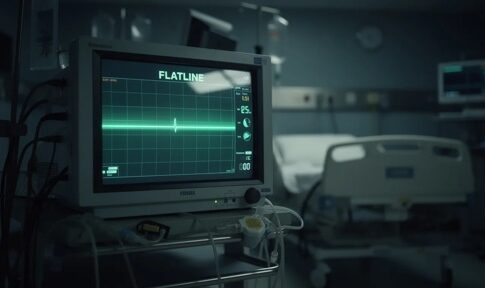 Hospital monitor displaying a flatline reading